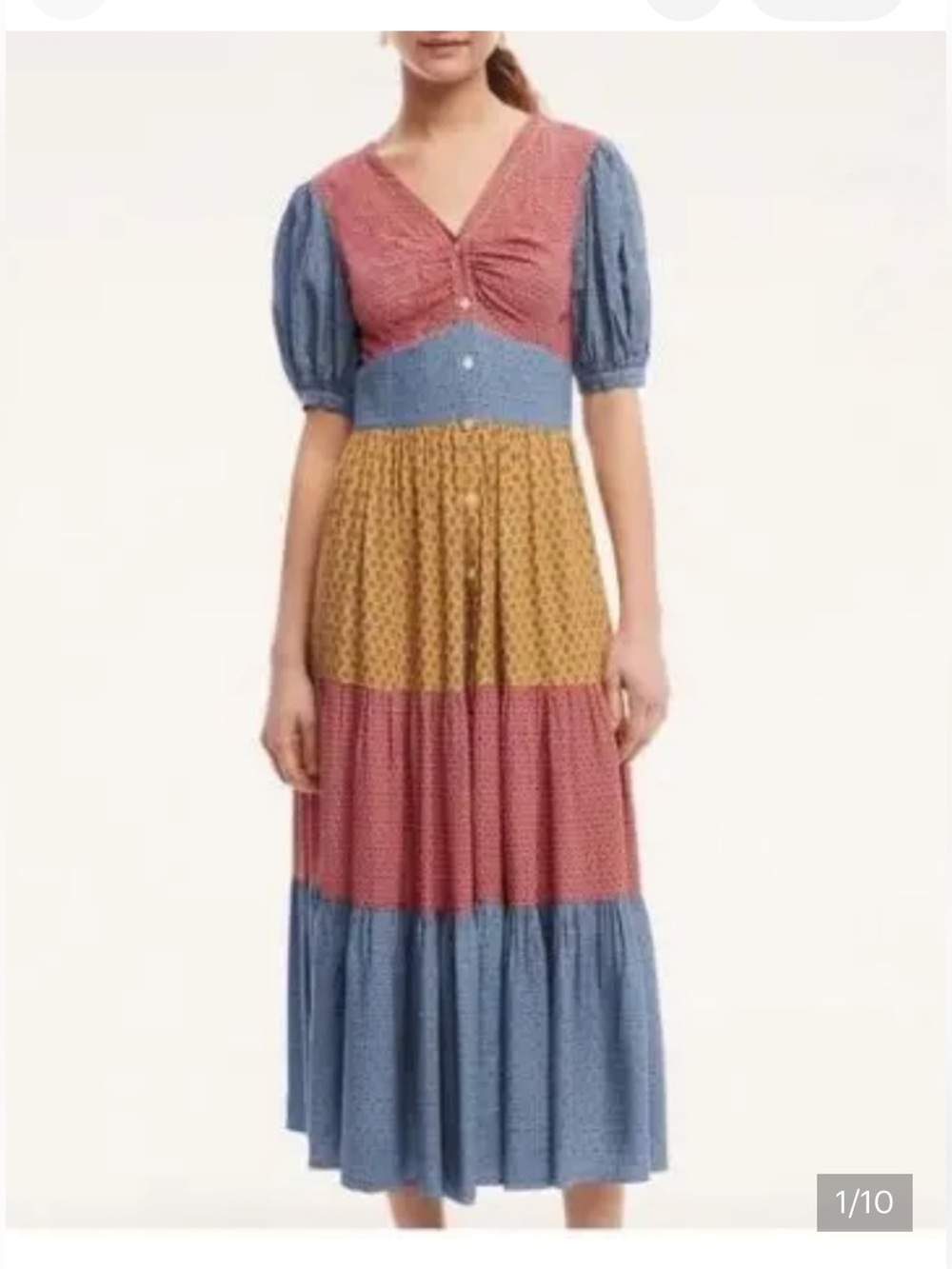Brooks Brothers Tiered Patchwork Maxi Dress Boho Country Chic L Cottagecore - Picture 1 of 15